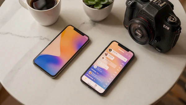 Two smartphones showing dating app interfaces on marble tabletop with coffee cups in soft natural light